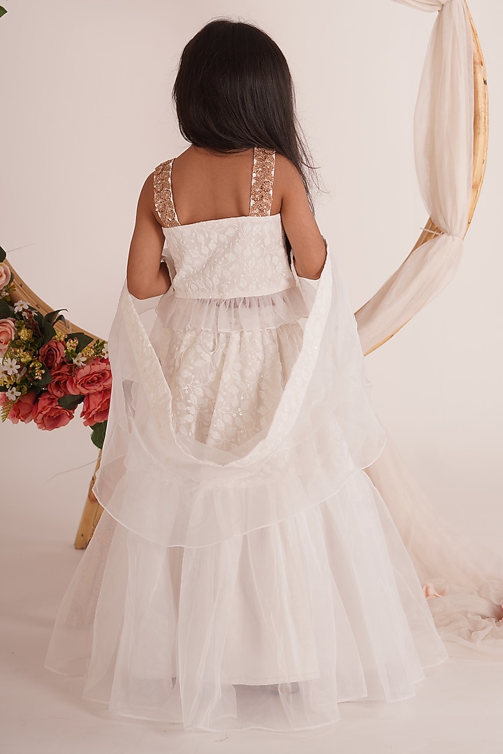 White Chikankari Embroidered Lehenga Set For Girls by Mei & Zu at Pernia's Pop Up Shop