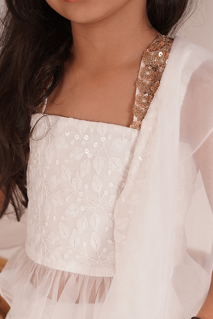 White Chikankari Embroidered Lehenga Set For Girls by Mei & Zu at Pernia's Pop Up Shop