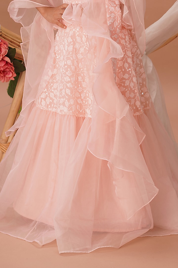 Peach Pink Chikankari Embroidered Lehenga Set For Girls by Mei & Zu at Pernia's Pop Up Shop