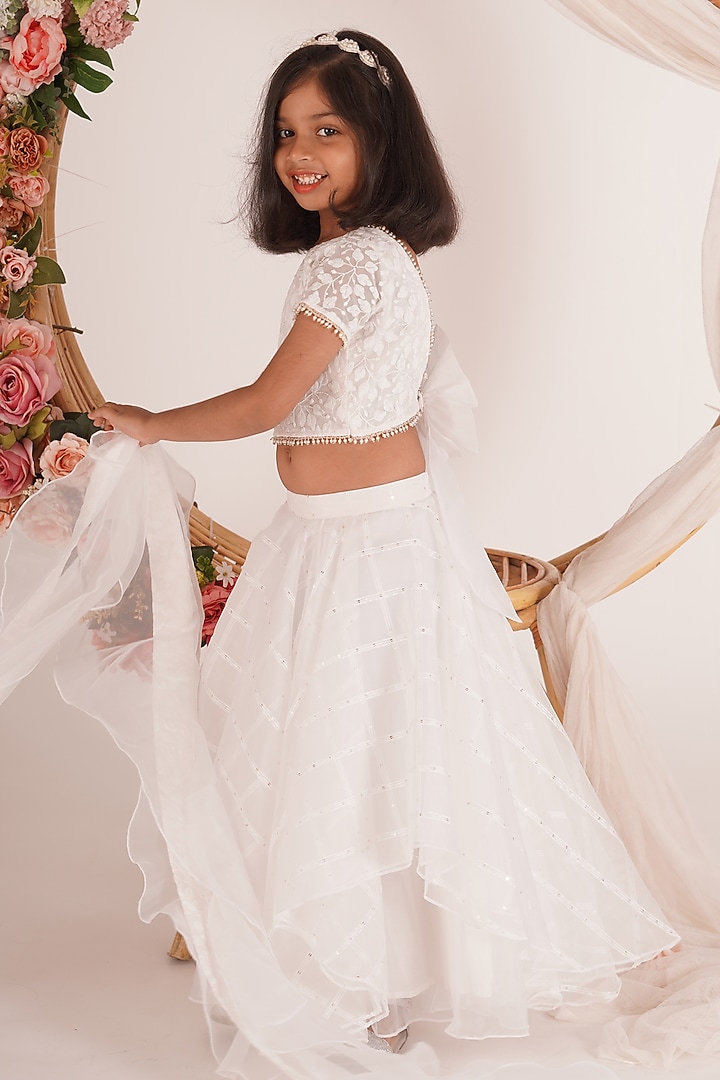 White Sequins Organza Layered Lehenga Set For Girls by Mei & Zu at Pernia's Pop Up Shop