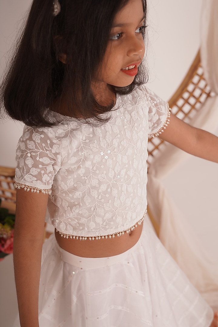 White Sequins Organza Layered Lehenga Set For Girls by Mei & Zu at Pernia's Pop Up Shop