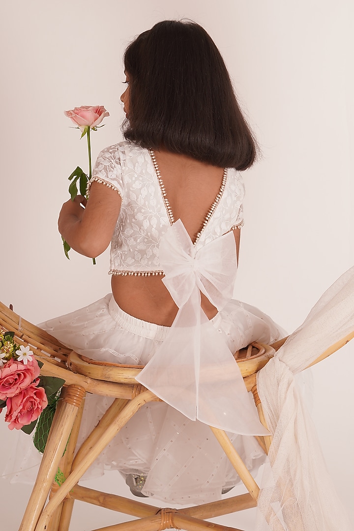 White Sequins Organza Layered Lehenga Set For Girls by Mei & Zu at Pernia's Pop Up Shop