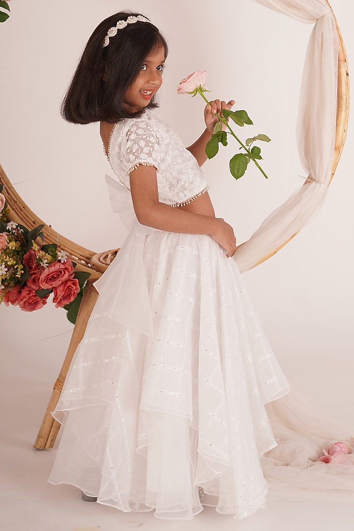 White Sequins Organza Layered Lehenga Set For Girls by Mei & Zu at Pernia's Pop Up Shop