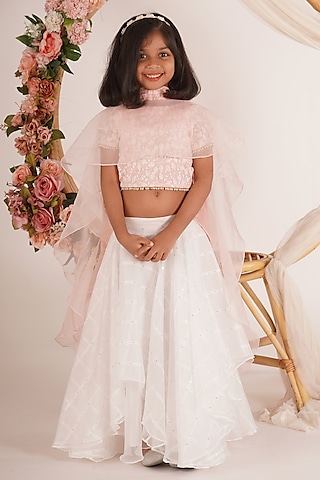 Multi-Colored Sequins Organza Layered Lehenga Set For Girls by Mei & Zu