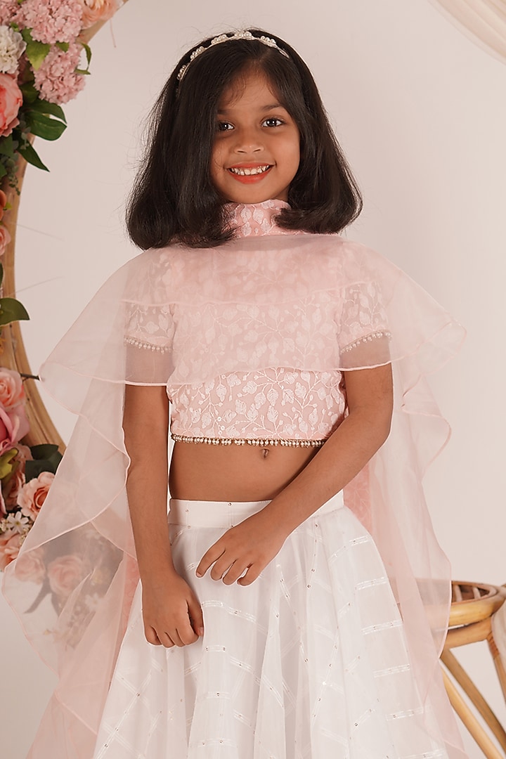 Multi-Colored Sequins Organza Layered Lehenga Set For Girls by Mei & Zu at Pernia's Pop Up Shop