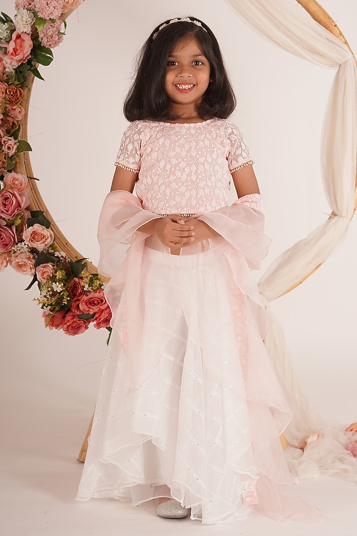 Multi-Colored Sequins Organza Layered Lehenga Set For Girls by Mei & Zu at Pernia's Pop Up Shop