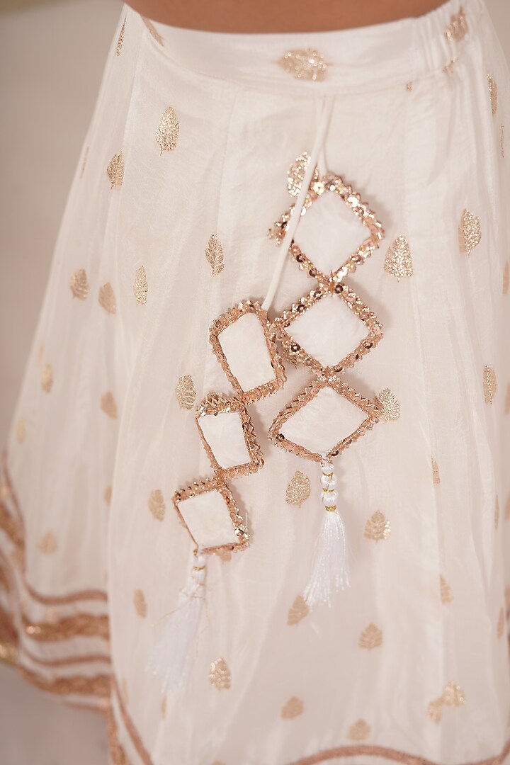 White Brocade Blend Lehenga Set For Girls by Mei & Zu at Pernia's Pop Up Shop