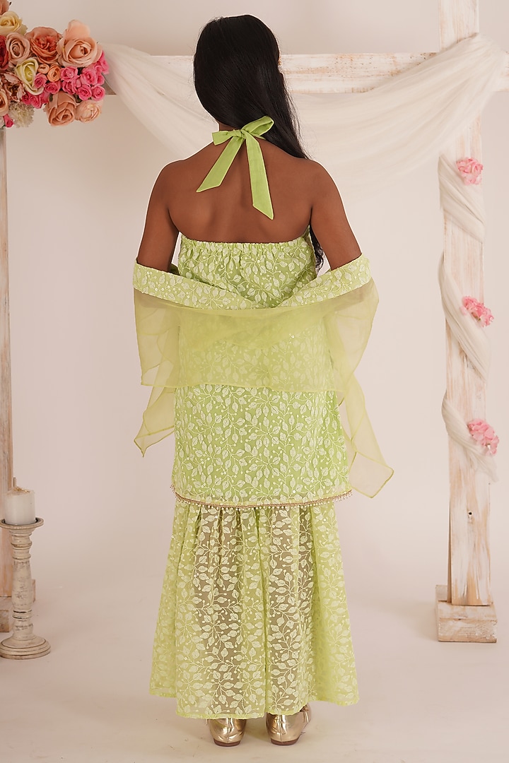 Pista Green Chikankari Sharara Set For Girls by Mei & Zu at Pernia's Pop Up Shop