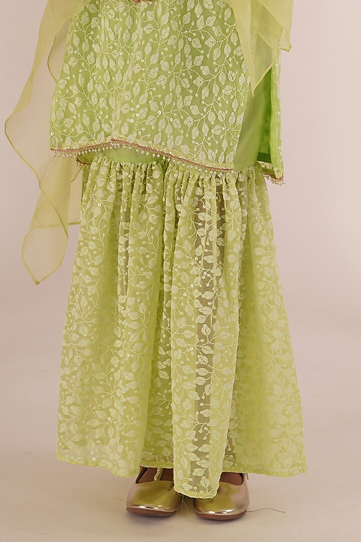 Pista Green Chikankari Sharara Set For Girls by Mei & Zu at Pernia's Pop Up Shop