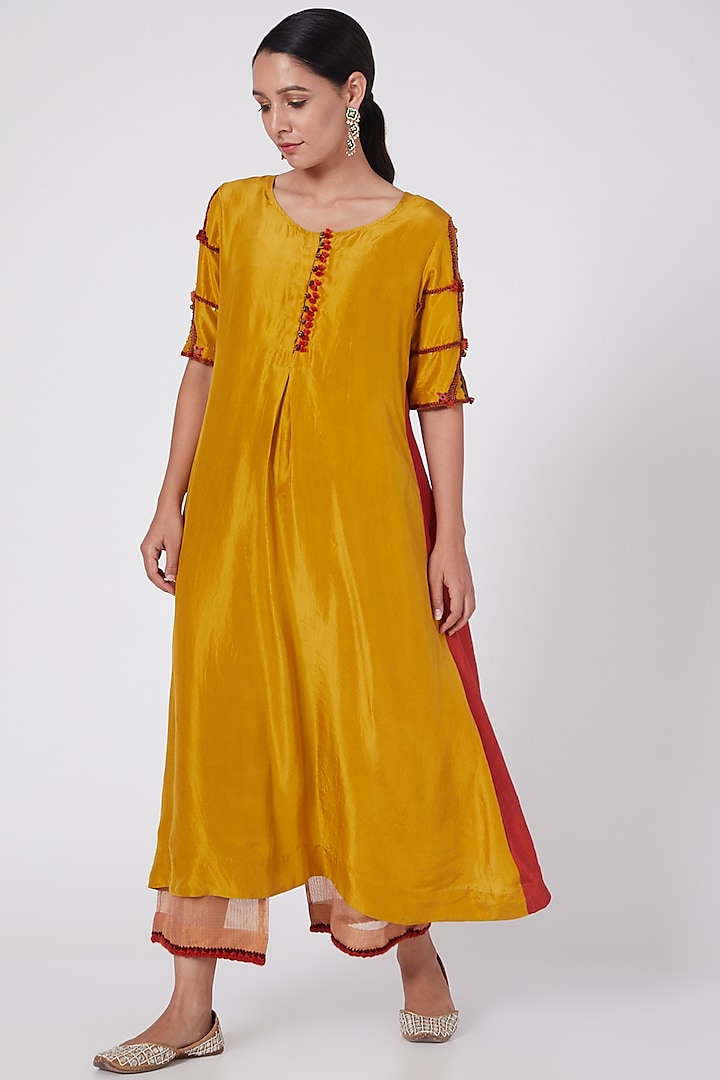 Yellow Hand Embroidered Tunic by Medha