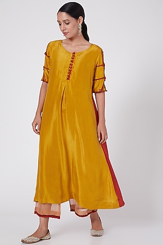 Yellow Hand Embroidered Tunic by Medha