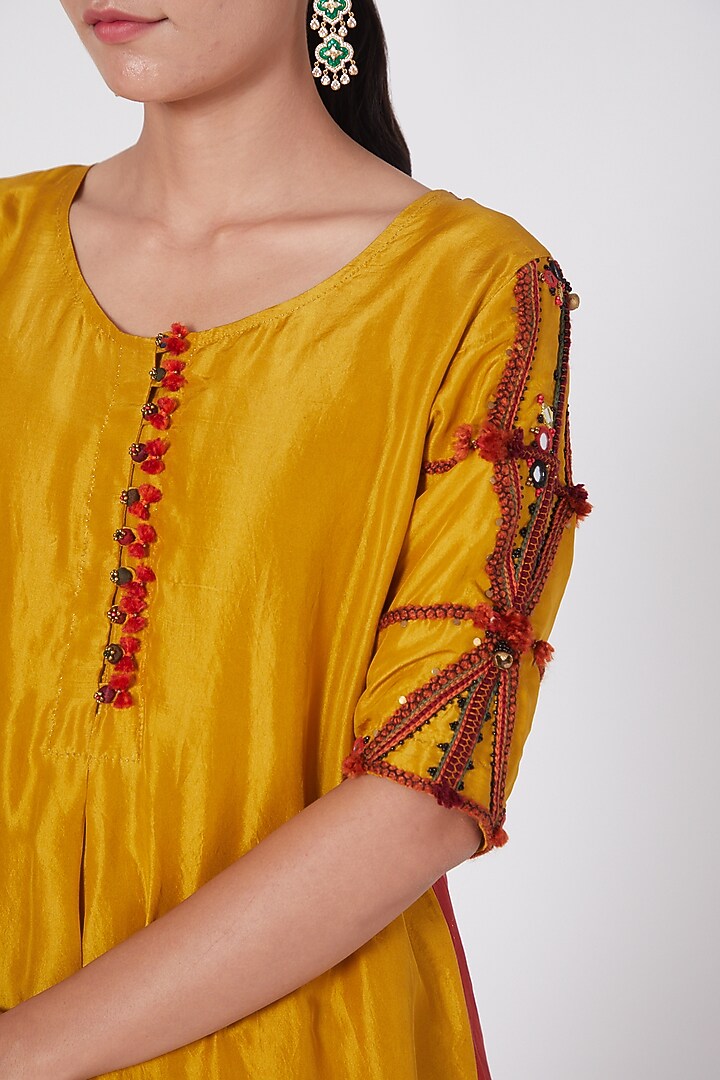 Yellow Hand Embroidered Tunic by Medha at Pernia's Pop Up Shop