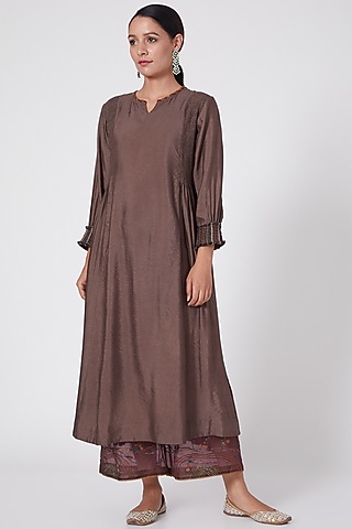 Beige Viscose Chanderi Tunic by Medha