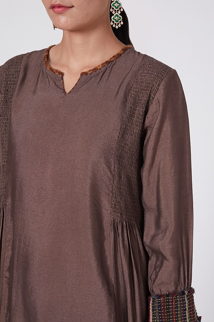 Beige Viscose Chanderi Tunic by Medha at Pernia's Pop Up Shop