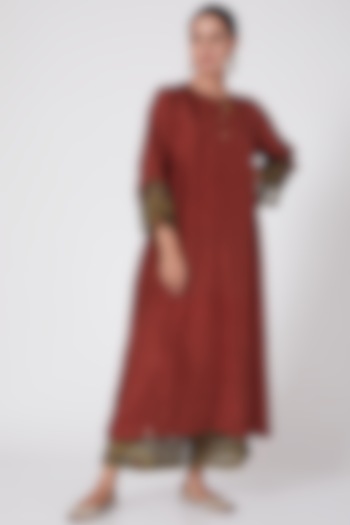 Red Hand Embroidered Tunic by Medha at Pernia's Pop Up Shop