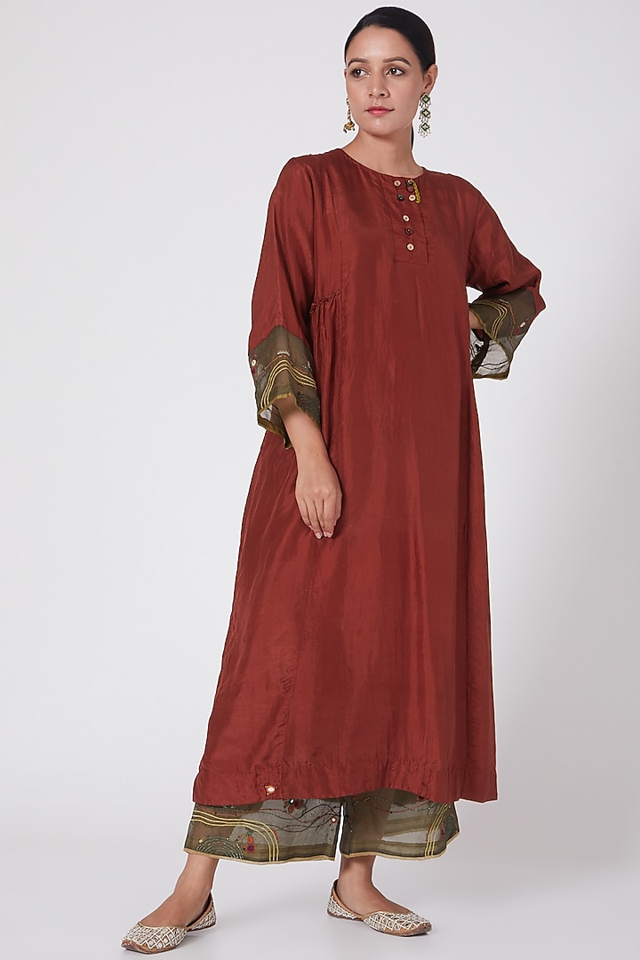 Red Hand Embroidered Tunic by Medha at Pernia's Pop Up Shop