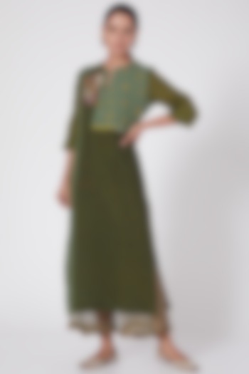 Green Hand Embroidered Asymmetrical Tunic by Medha