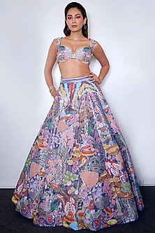 Blue Embellished Lehenga Set by Aisha Rao-AISHA RAO