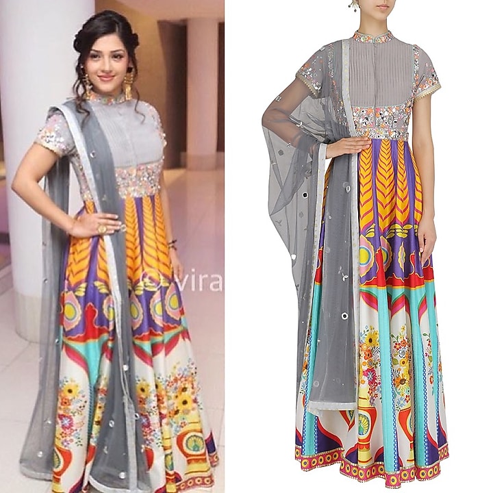 Grey floral work high neck anarkali set available only at Pernia's Pop Up Shop.