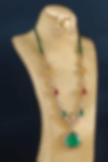Gold Finish Emerald & Ruby Temple Necklace Set In Sterling Silver by Mero at Pernia's Pop Up Shop