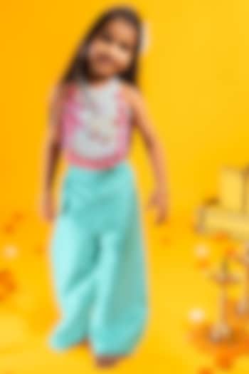 Aqua Green Cotton Silk Pant Set For Girls by Metaphor Kids at Pernia's Pop Up Shop