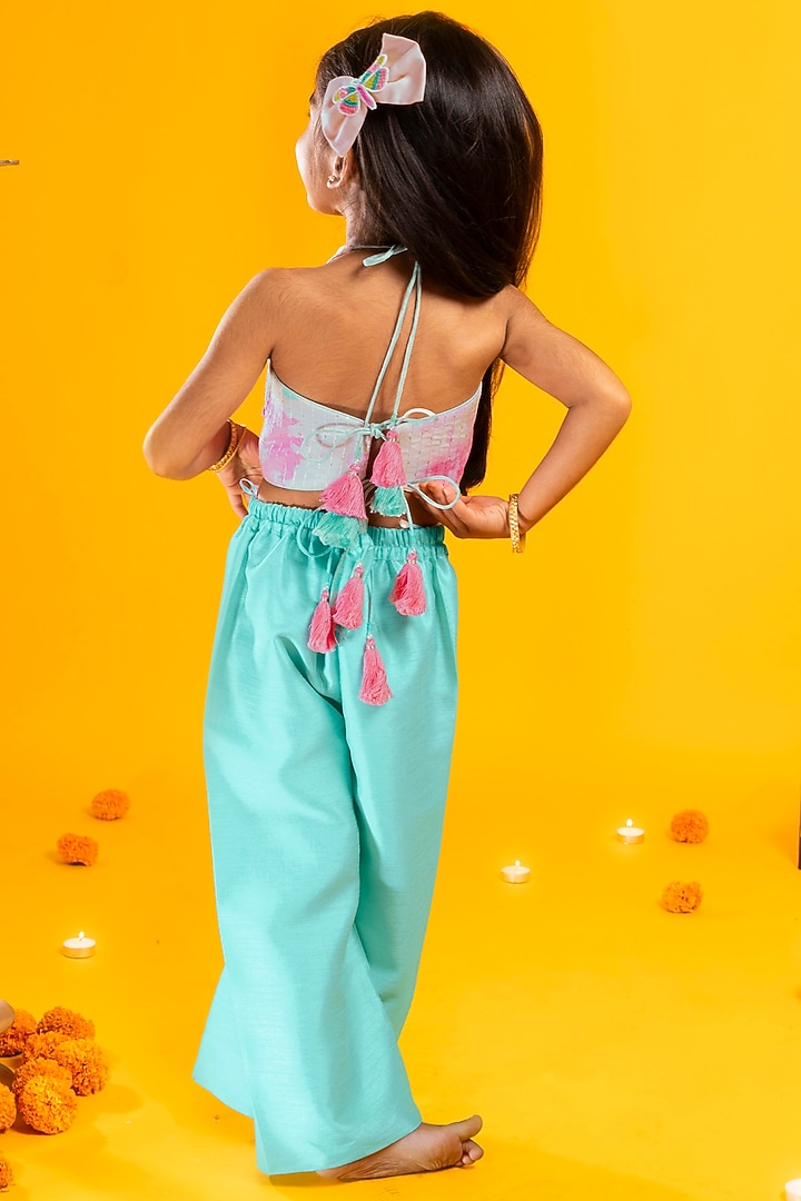 Aqua Green Cotton Silk Pant Set For Girls by Metaphor Kids at Pernia's Pop Up Shop