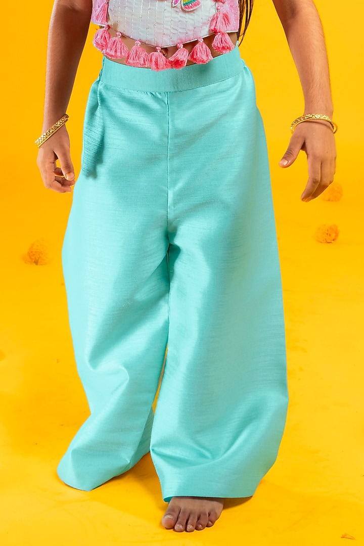Aqua Green Cotton Silk Pant Set For Girls by Metaphor Kids at Pernia's Pop Up Shop