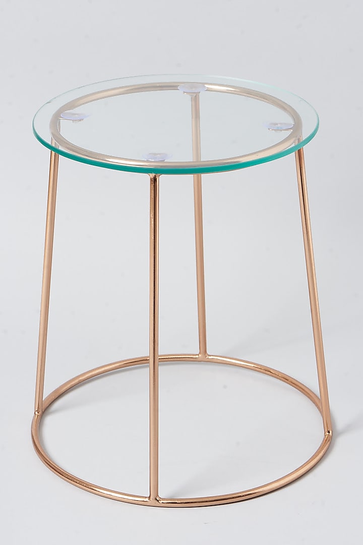 Rose Gold Round Table With Glass by Metl & Wood