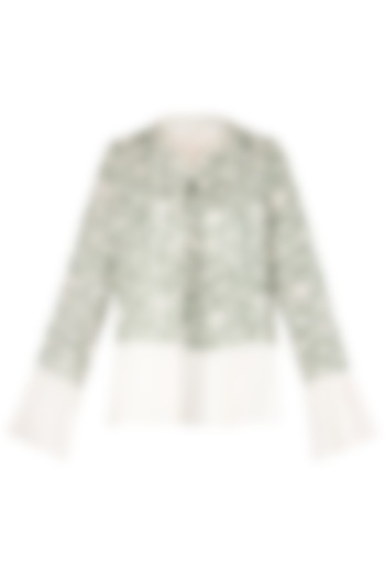 Green and White Front Open Jacket by Meadow