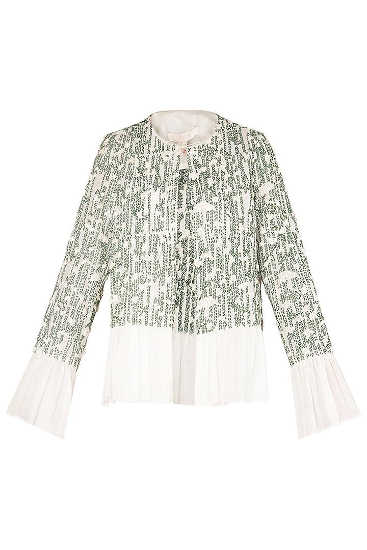 Green and White Front Open Jacket by Meadow