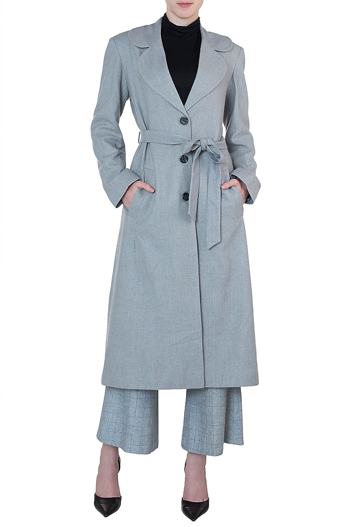 Dusty blue tweed coat by Meadow at Pernia's Pop Up Shop