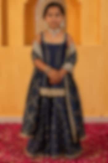 Blue Banarasi Silk Tissue Blend Sharara Set For Girls by Mei & Zu at Pernia's Pop Up Shop