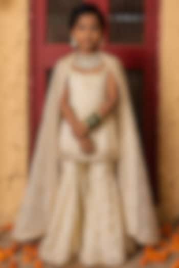 Gold Banarasi Silk Tissue Blend Sharara Set For Girls by Mei & Zu at Pernia's Pop Up Shop