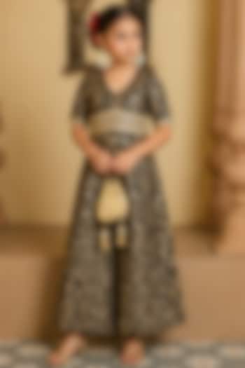 Black Brocade Embroidered Jumpsuit For Girls by Mei & Zu at Pernia's Pop Up Shop