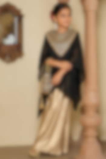 Black Organza Embroidered Cape Set For Girls by Mei & Zu at Pernia's Pop Up Shop