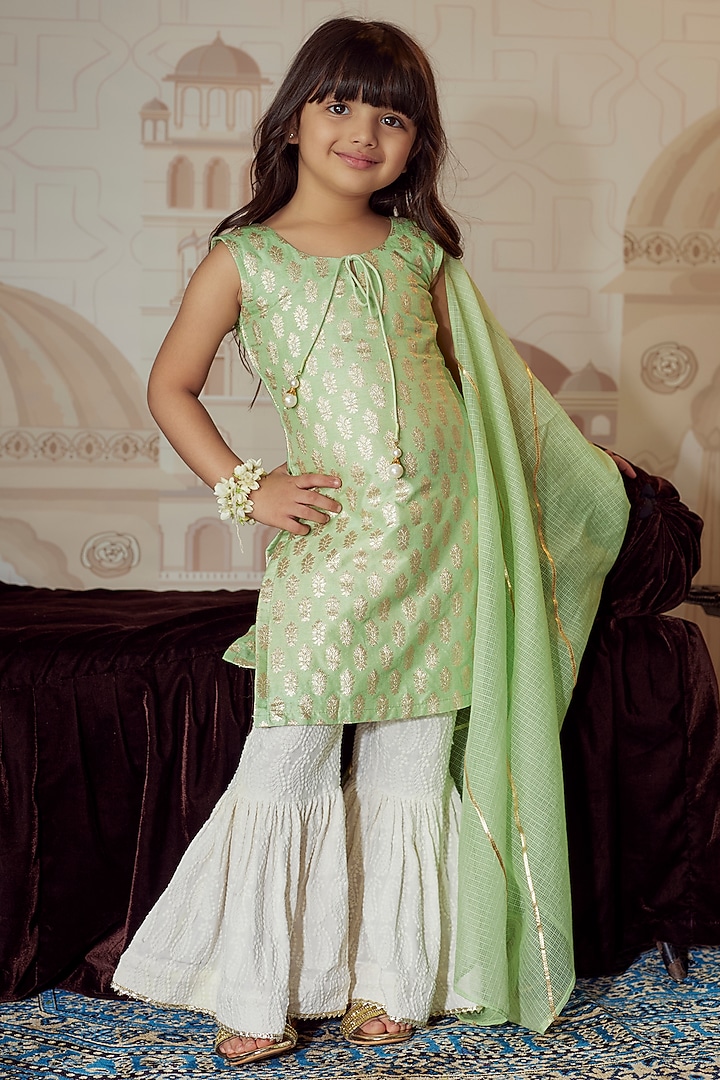 Off-White Rayon Embellished Sharara Set For Girls by Mei & Zu at Pernia's Pop Up Shop