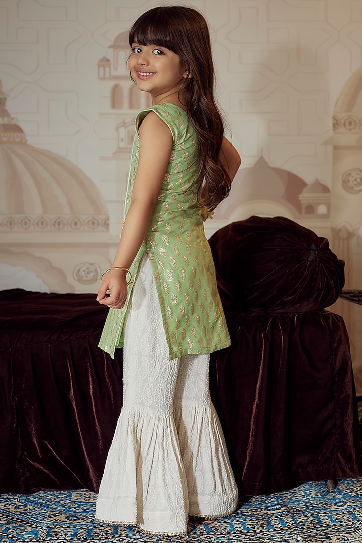 Off-White Rayon Embellished Sharara Set For Girls by Mei & Zu at Pernia's Pop Up Shop