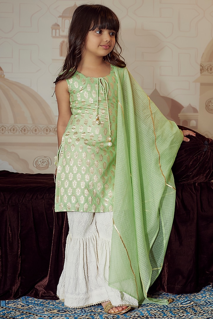 Off-White Rayon Embellished Sharara Set For Girls by Mei & Zu at Pernia's Pop Up Shop