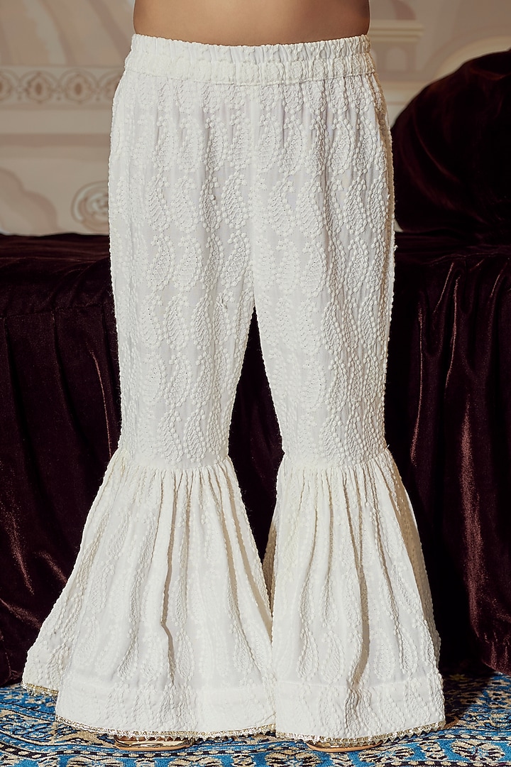 Off-White Rayon Embellished Sharara Set For Girls by Mei & Zu at Pernia's Pop Up Shop