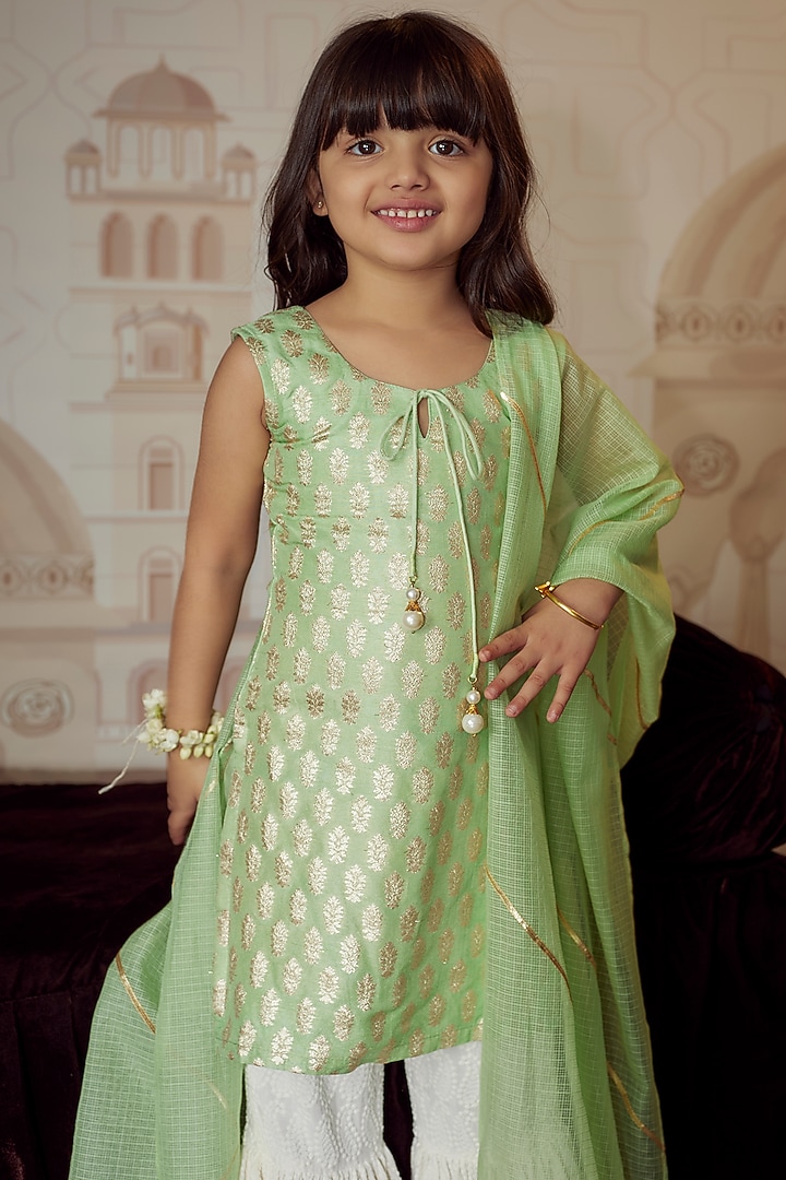 Off-White Rayon Embellished Sharara Set For Girls by Mei & Zu at Pernia's Pop Up Shop