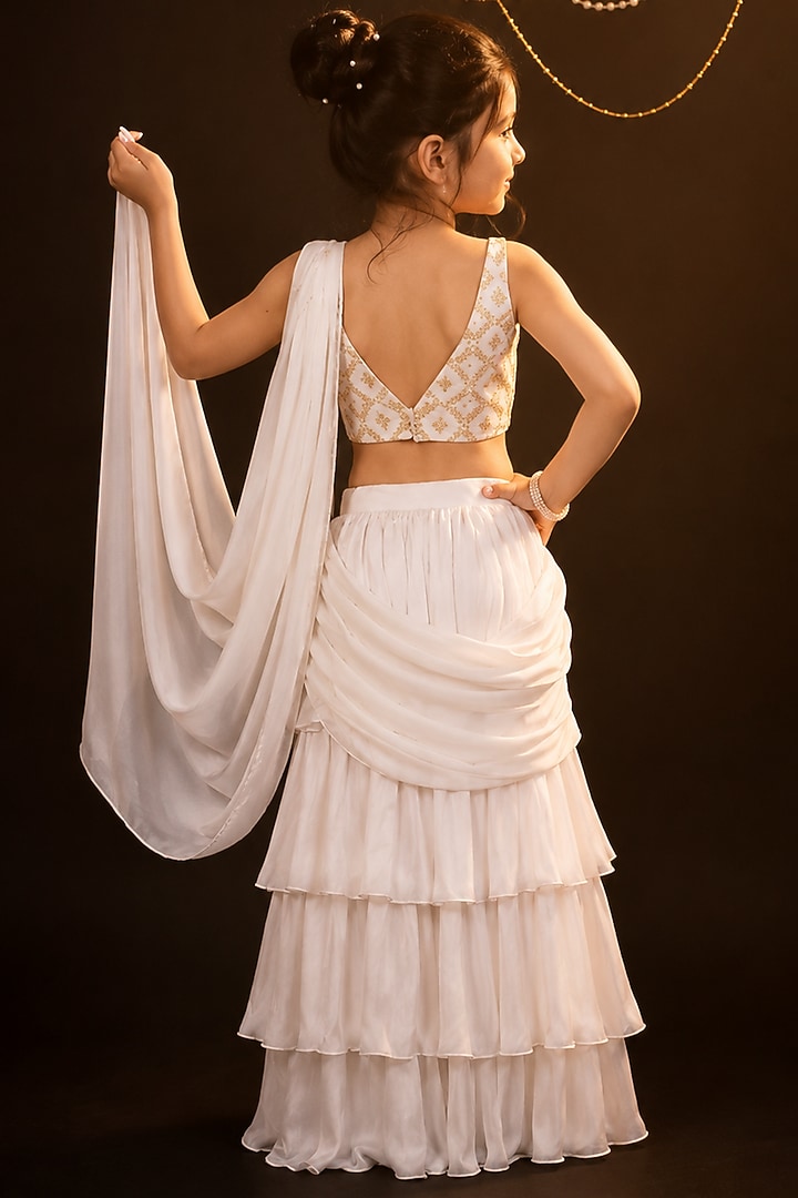 White Satin Ruffled Skirt Set For Girls by Mei & Zu at Pernia's Pop Up Shop