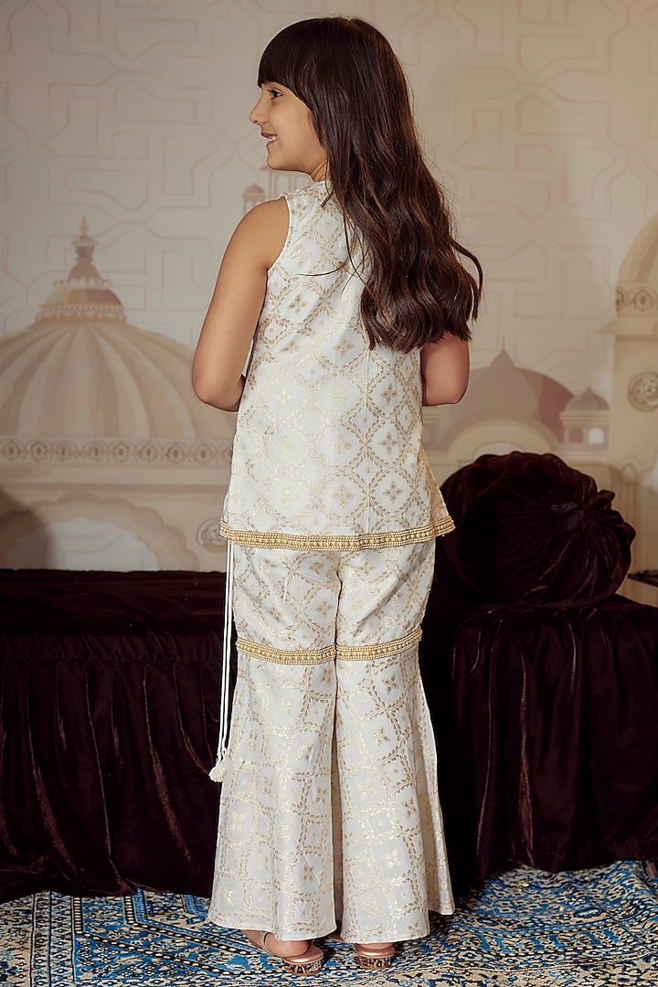 Gold Brocade Sharara Set For Girls by Mei & Zu at Pernia's Pop Up Shop