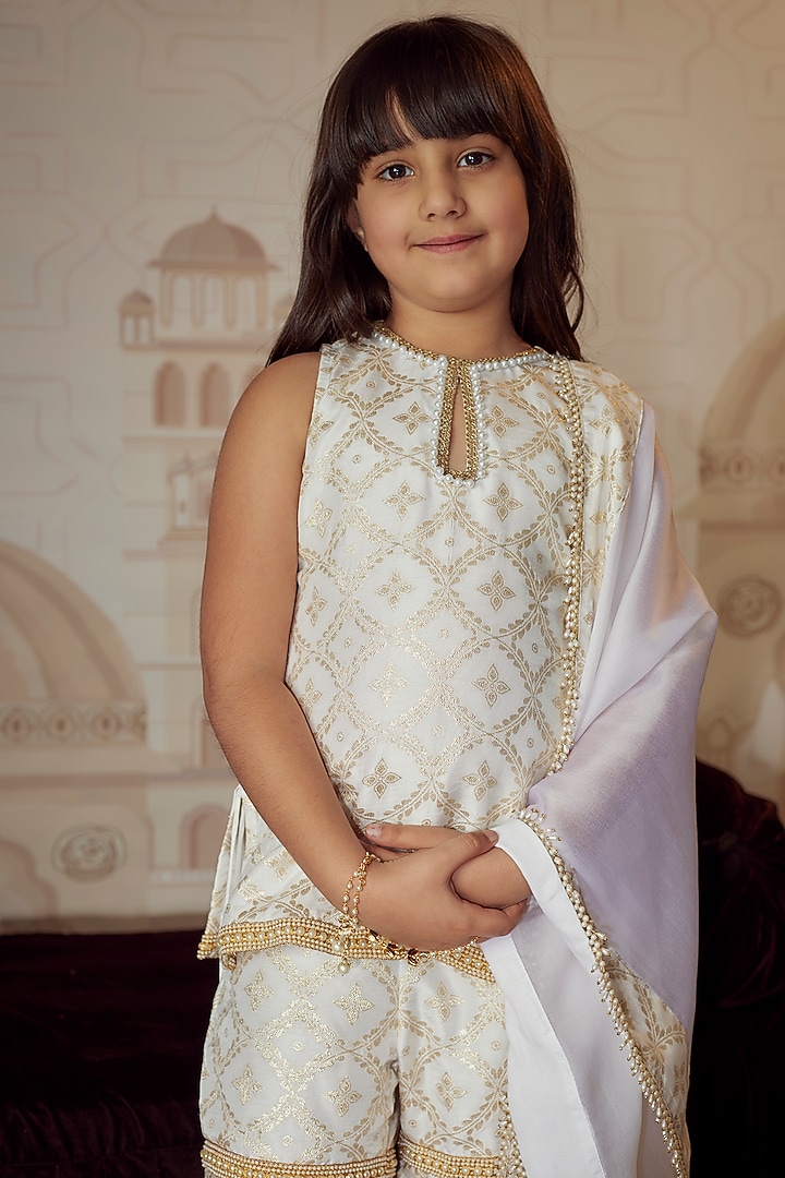 Gold Brocade Sharara Set For Girls by Mei & Zu at Pernia's Pop Up Shop
