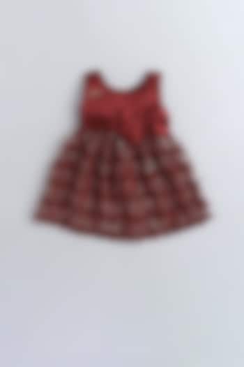 Maroon Satin Embellished Dress For Girls by Many Frocks by SDS
