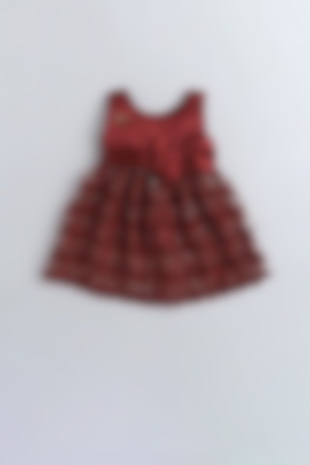 Maroon Satin Embellished Dress For Girls by Many Frocks by SDS