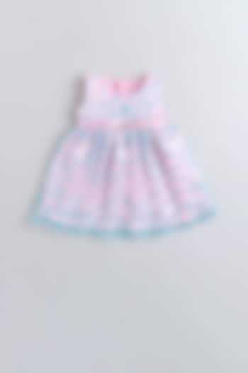 Pink & Blue Satin Embroidered Dress For Girls by Many Frocks by SDS