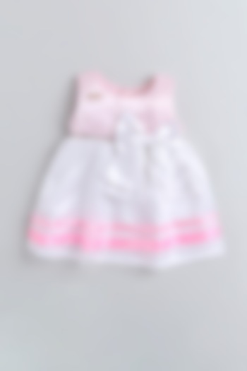 White & Pink Satin Embroidered Dress For Girls by Many Frocks by SDS