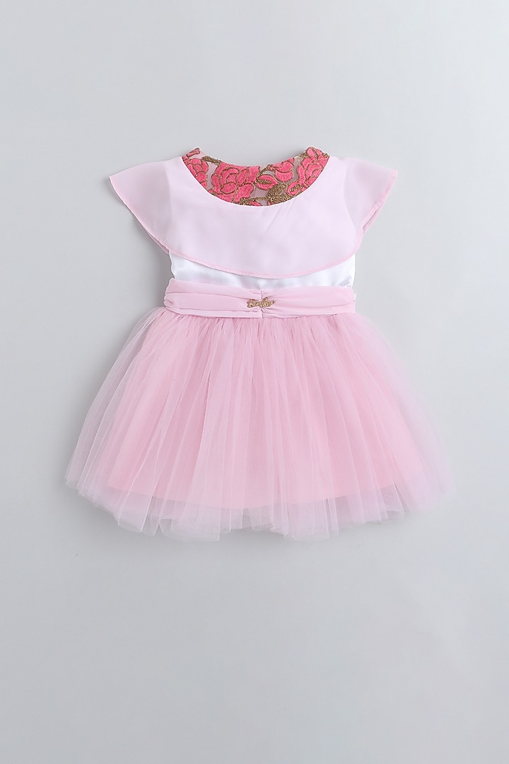 Pink Chiffon Embroidered Dress For Girls by Many Frocks by SDS