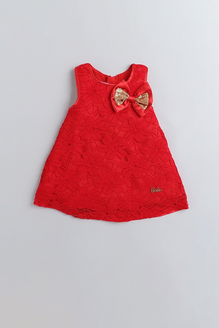 Red Net A-line Dress For Girls by Many Frocks by SDS