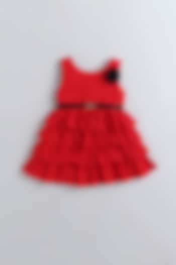 Red Georgette Ruffled Dress For Girls by Many Frocks by SDS